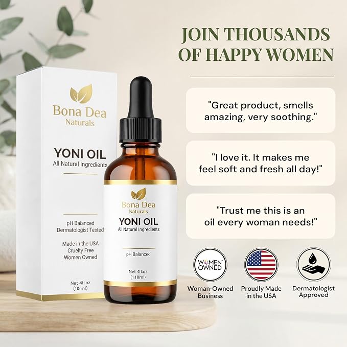 Bona Dea Naturals Feminine Spray for Women – All Natural Yoni Oil Deodorant & Moisturizer, Organic Essential Oils, Chemical-Free, Sensitive Vaginal Care, Made in the USA | 4 oz Refill Dropper Bottle
