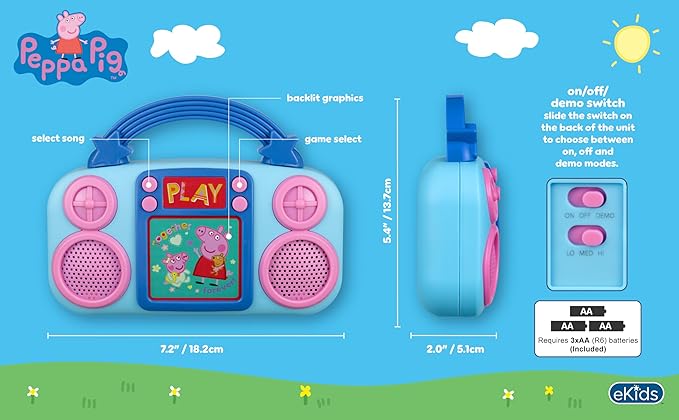 ekids Peppa Pig Toy Music Player, Toddler Toy with Built-in Music and Lights (Peppa Pig)