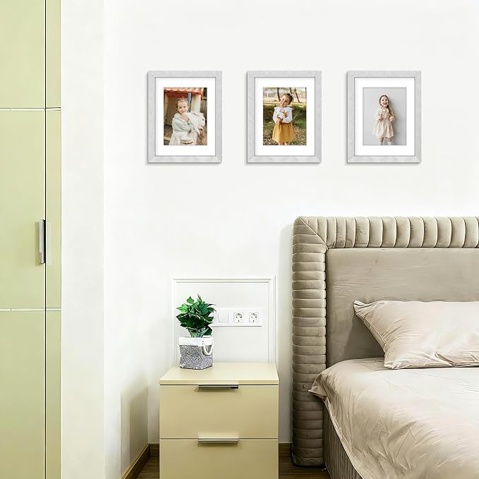 Picrit 8.5x11 Picture Frame Set of 12, Display 6x8 with Mat or 8.5 x 11 without Mat, Photo Frames for Wall Mounting or Table Top Display, Silver