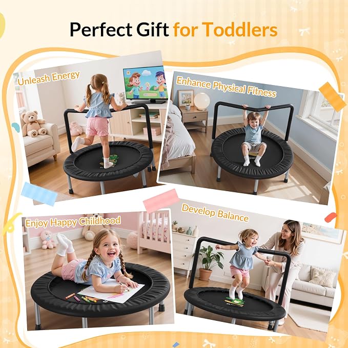 BCAN SP1 36'' Toddler Trampoline, ASTM Certified - Kids Trampoline for Ages 1-6, Foam Handle & Safe Thickened Cover, Mini Trampolines for Kids Indoor, Easy to Assemble| FED Fitness