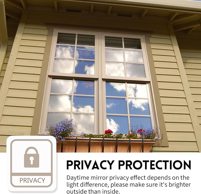KESPEN Window Privacy Film Window Tint for Home Sun Blocking Static Cling One Way Mirror Tint Anti UV Reflective Film for Home and Office, Blue-Silver, 23.6 Inch X 6.5 Feet