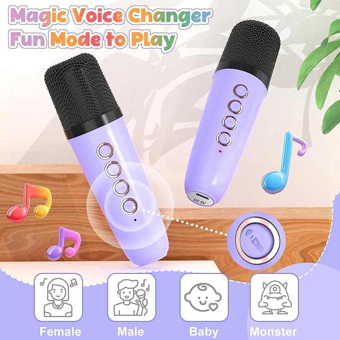 FLUESTON Mini Karaoke Machine for Kids Adults, Portable Bluetooth Speaker with 2 Wireless Microphones, Valentines Gifts for Kids, Toys for Girls Ages 3, 4, 5, 6, 7, 8, 9,10,11 + Years Old