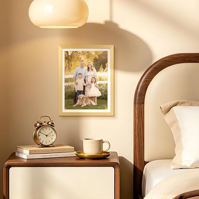 upsimples 10x13 Picture Frames, Display Pictures 9x12 with Mat or 10 x 13 Without, Wall Hanging Photo Frame, Gold, 1 Pack