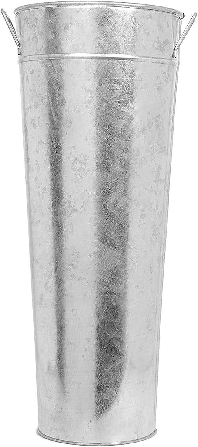 Hosley Galvanized French Bucket Vase with Handles 6" Dia x 15" H- Perfect for Weddings, Parties, Country Picnics, Floral Arrangements, Tableware Storage, or Candle Gardens - Rustic Farmhouse Décor