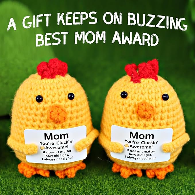 PARTY TONIGHT Funny Crochet Gifts for Mom from Daughter Son, Positive Crochet Animals Chick Gift for Mommy Mother Handmade for Birthday Mother Wife Grandma Teacher Appreciation Gift (Chick Mom Gifts)