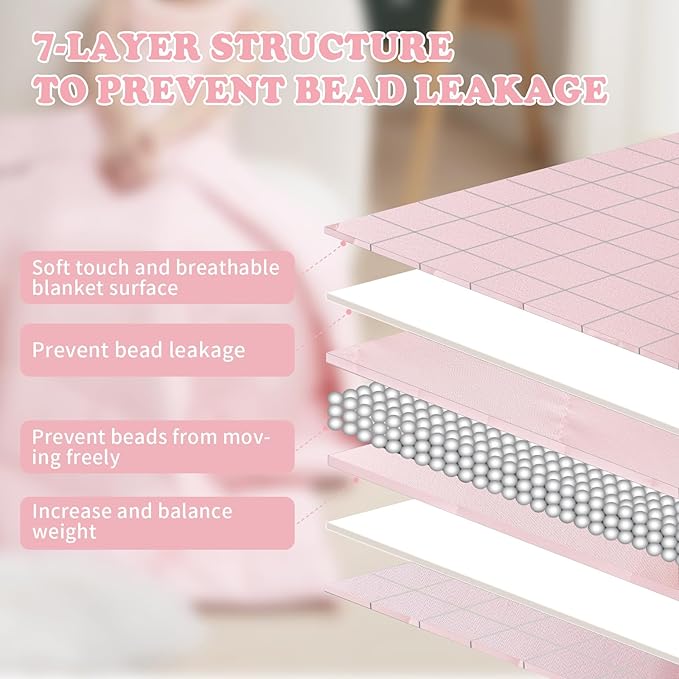 Weighted Blanket - 7 lbs Pink Heavy Blanket - Small Size Breathable Lap Blanket(41"x60", 7 lbs)