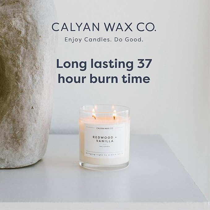 Calyan Wax Co. Rosewood & Amber 2 Wick Scented Candle - 37 Hour Burn - Luxury Clean Soy Wax Candles - Long Lasting Large Glass Jar Candle for Home - 8.8oz