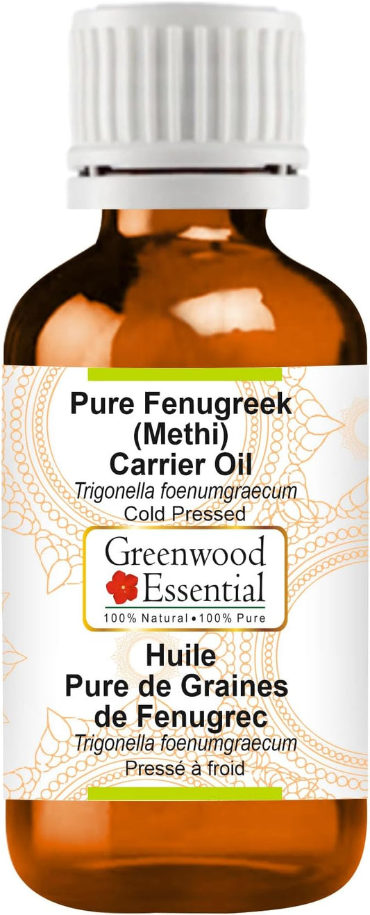 Greenwood Essential Fenugreek (Methi) Oil (Trigonella foenumgraecum) | Cold Pressed | Natural | Undiluted | for Diluting Essential Oils | for Hair, Skin & Massage | Men & Women | 30ml (1 oz)