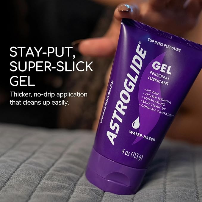 Astroglide Gel, Water-Based Lubricant Sex Gel for Couples, Men and Women (4 oz.) | Stay-Put Personal Lubricant | Long-Lasting Sex Lube | Condom Compatible | Made in The USA (Pack of 4)