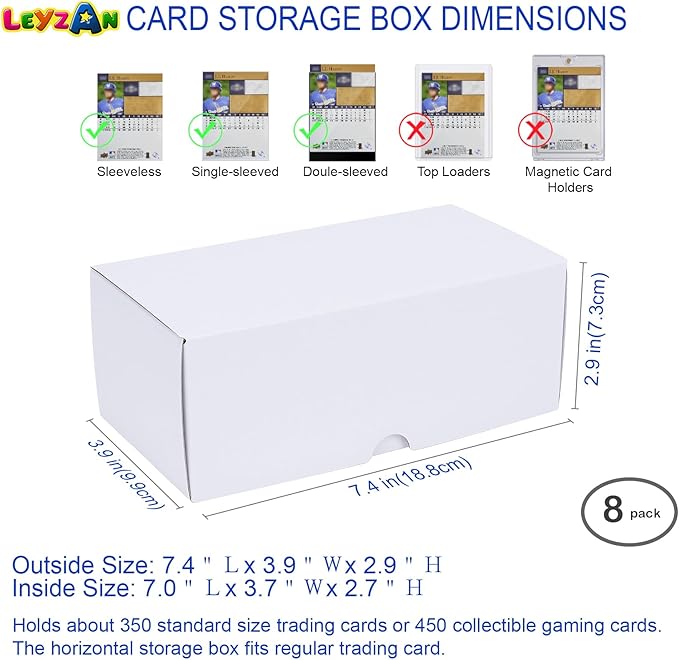Trading-Card Storage Box, 8-Pack • 400 Count Corrugated Cardboard Storage Box with dividers & labels for TCG/Magic/Mtg storage and Collection, 7 INCH Horizontal