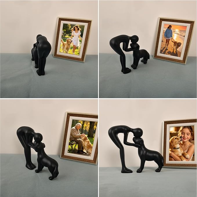 Abstract Person and Dog Sculpture Head-to-Head Figurine Black | abstract sculpture celebrating the bond between person and pet. Intimate head-to-head Touching memory keepsake for dog lovers