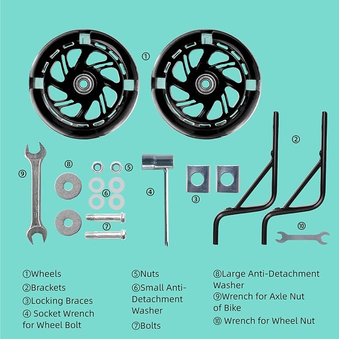 PRUNUS Flash BIKE Training Wheels for 12 14 16 18 20 Inch.Training Wheels for Kids Bike is Heavy Duty.Bicycle Training Wheel is Suitable Single Speed Bike