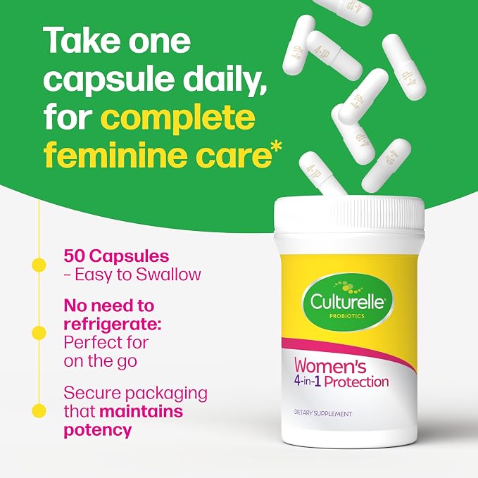 Culturelle Probiotics for Women with Prebiotics - 4-in-1 for Vaginal, Digestive, Urinary & Immune Health - pH Balance, Bloating & Gas Relief - Daily Vegetarian Capsules, Non-GMO - 50 Count