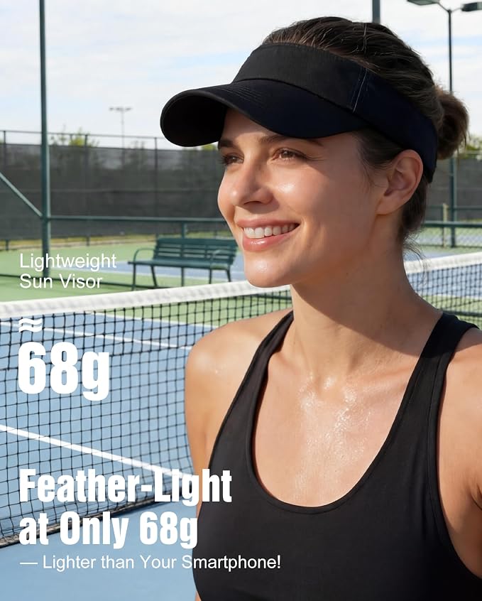 Zando 3.2" Structured Brim Visor Hats for Women, UPF 50+, Golf/Tennis | 3.2"Structured Brim Adds Sun Coverage, Steady View, Quick-dry Sweatband, Open-Top Ponytail Fit, Adjustable Fit & Lightweight