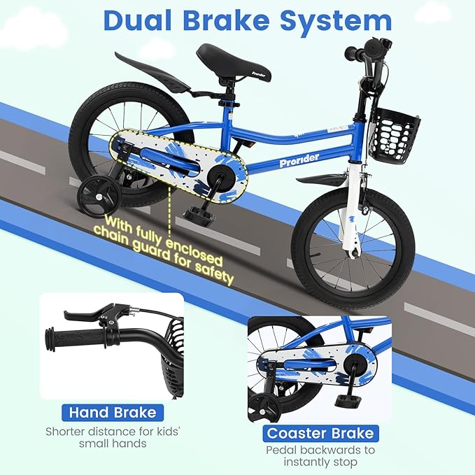 BABY JOY Kids Bike, 12 14 16 18 20 Inch Children Bikes for Boys Girls Teens 3-8 8+ Years w/Training Wheels or Kickstand, Handbrake, Coaster Brake & Removable Basket, Kids Bicycle of Multiple Colors