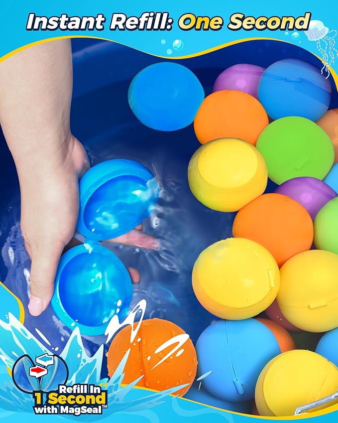 SOPPYCID Water Balloons Reusable Splash Ball, Latex-free Water Bomb Pool Toys, No Tying Easy Quick Fill, Magnetic Self-sealing Water Balls for Kids & Adults All Ages Summer Fun Outdoor Party Games