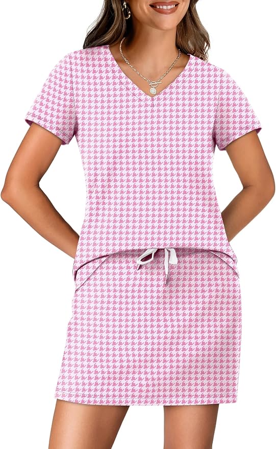 NIASHOT Two Piece Skirt Sets for Women Summer Vacation Travel Outfits Tennis Golf Skorts Versatile Lounge Sets