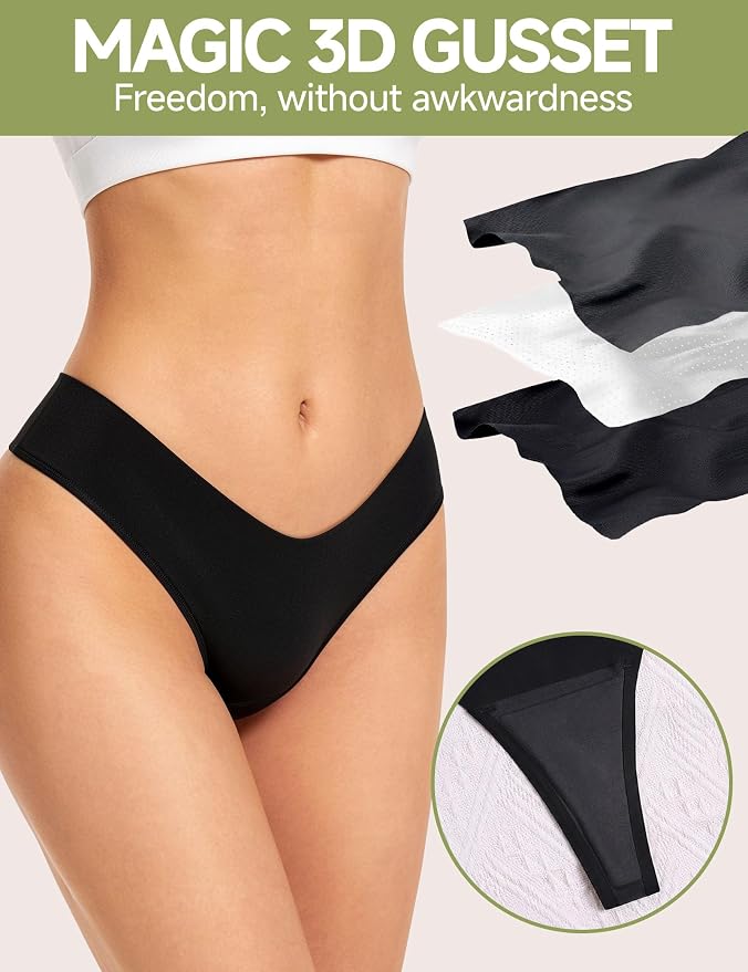 Seamless Thongs for Women No Show G-String Thong Breathable Cotton Panty Liners Underwear for Yoga Workout Gym