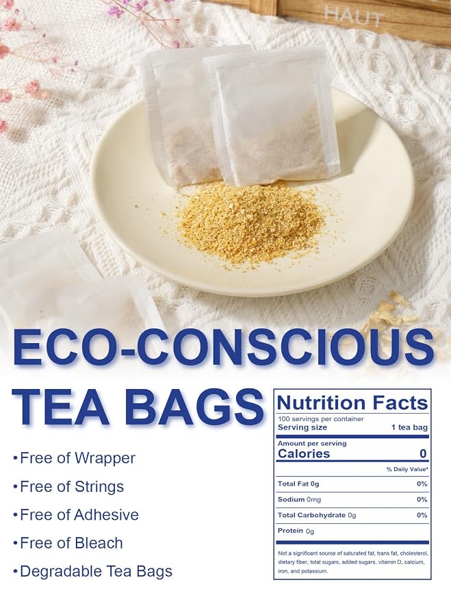 TeeLux Ginger Tea Bags, Natural Ginger Root Tea, Spicy & Zesty & Warm Flavor, Caffeine Free, 100 Count