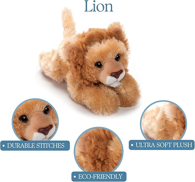 The Petting Zoo Lion Stuffed Animal Plushie, Gifts for Kids, Scoopz Wildlife Animals, Brown Lion Plush Toy, 8 inches