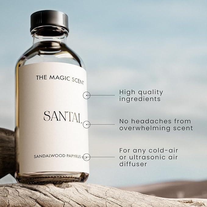 The Magic Scent Santal Fragrance Oil - Diffuser Oil Scent - Cold-Air & Ultrasonic Santal Diffuser Oil - Santal Essential Oil Aroma Diffuser Oils Scents for Home - Sandalwood Oil - 1 fl oz, 30 mL