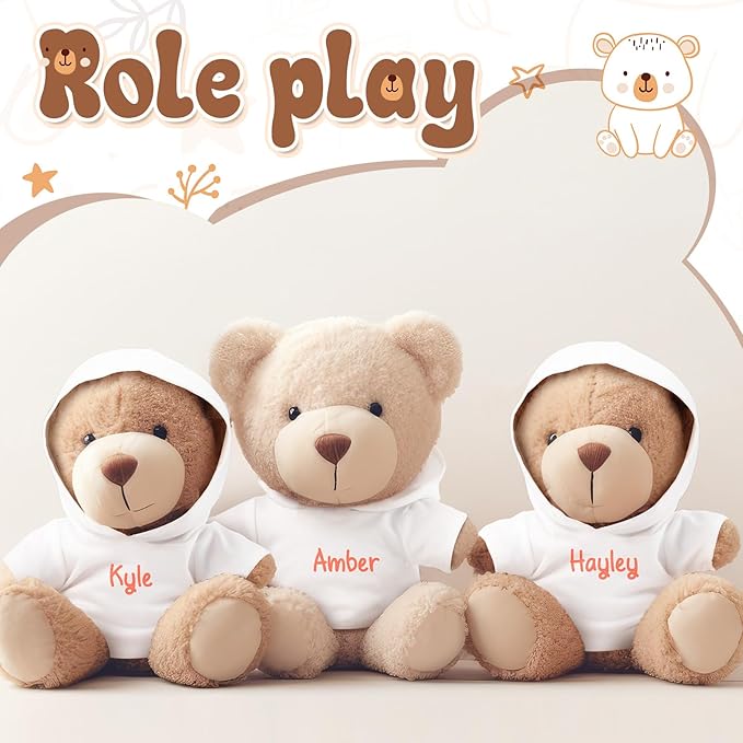 12 Pcs 8-12 Inch Stffed Bear Shirt Hoodies Bulk Blank Plush Animal Doll Clothes Tshirt for Sulimate DIY Stuffed Doll Outfit