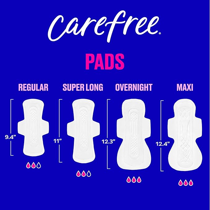 Carefree Maxi Pads for Women, Super/Long Pads with Wings, 28ct | Carefree Pads, Feminine Care, Period Pads & Postpartum Pads | 28ct (Pack of 1)
