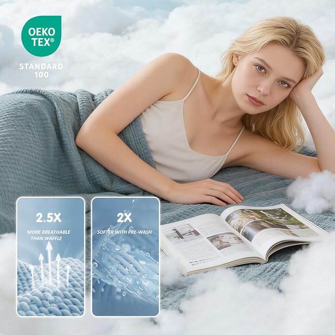 EMME Cotton Muslin Twin XL Blanket Breathable Gauze Soft Lightweight Blankets Adults Gifts for Women (Heather Teal, 66"x90")