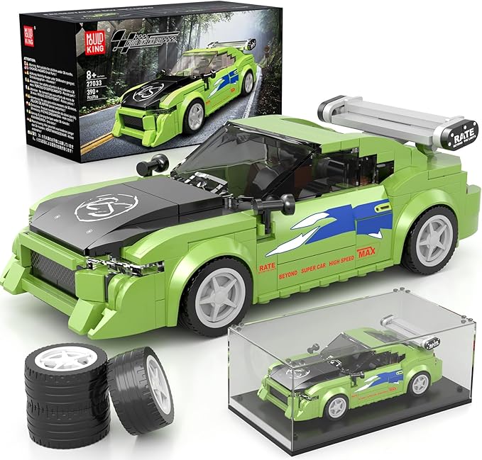Mould King Super Sports Car Building Set with Display Case, 338 Piece Race Car Model Construction Toy for Boys and Adults, Collectible Vehicle Blocks Kit