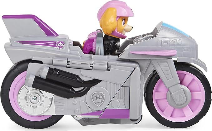 Paw Patrol, Moto Pups Skye’s Deluxe Pull Back Motorcycle Vehicle with Wheelie Feature and Toy Figure