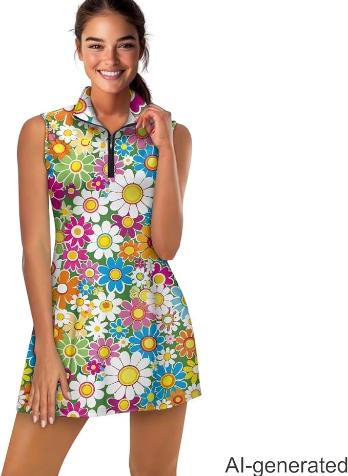 Golf Dress Tennis Dresses for Women with Built in Shorts and Pockets Sleeveless Athletic Dress Workout Dress