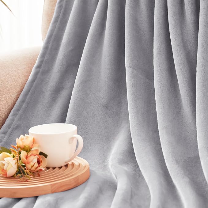 Exclusivo Mezcla Soft Fleece Blanket Queen Size for Bed, Light Grey | 90x90 Inches, Double-Sided Brushed Flannel, Lightweight Plush Cozy Blanket for Home Decor, All Season, Machine Washable