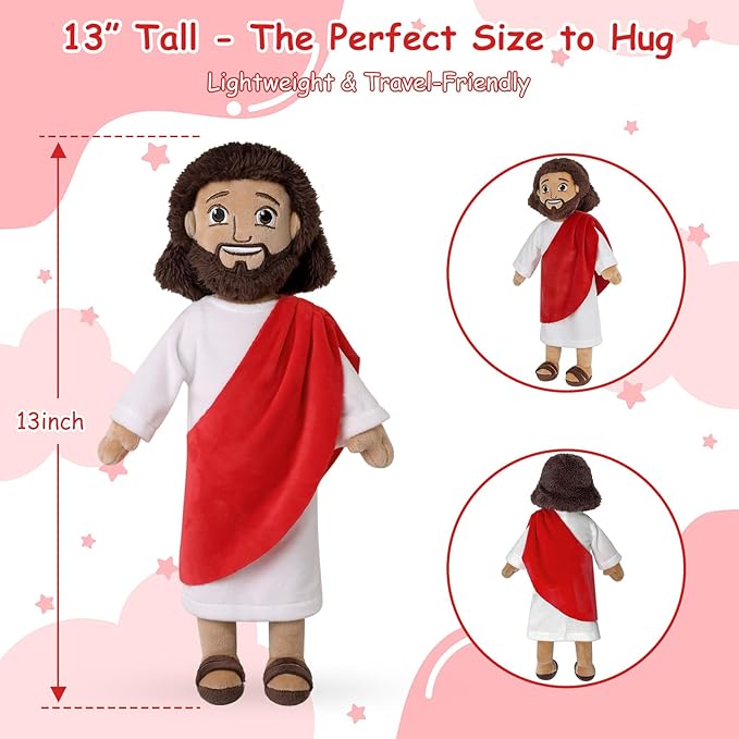 Apragaz 13" Jesus Plush Doll, Jesus Plushies for Kids, Soft & Comfort Christian Toy, Christian Faith Plushie Faith-Based Gift for Boys Girls, Sunday School, Bible Learning, Easter & Christmas(Red)