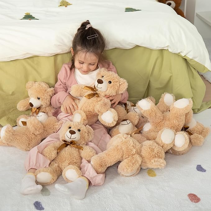 MaoGoLan 3 Pieces Bulk Teddy Bears Stuffed Animals Baby Shower, Soft Small Stuffed Teddy Bears in Bulk, 13.5" Cuddly Mini Bears Centerpiece,Wedding,Party,Engagement,Tan,Beige,Gray