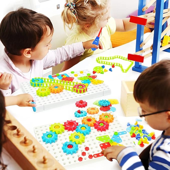 ChuburD 177pcs Kid's Building Toys, Interlocking Gear Set Building Blocks, Kids Play Toolbox, Drive Belt Gears, for Classroom Learning, Kids' Party, for 3 and Up