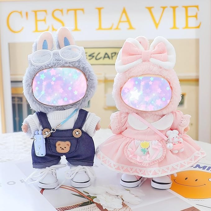 17cm Doll Clothes Set, 5 Pieces Dress Overalls Outfit Set for 6.7inch Doll Suit, Cute Fashion Hat & Clothes Accessories for 1st/2nd/3rd Gen Dolls Play & Display