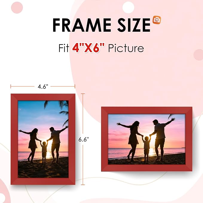 FIXSMITH 4x6 Picture Frame Set of 2, Red Photo Frame 4x6 with HD Plexiglass, Brown Picture Frames Collage for Tabletop or Wall Display