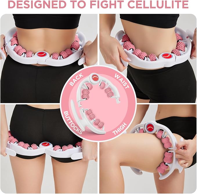 Cellulite Massage Tool, Anti-Cellulite Roller - Lymphatic Drainage Massager - Muscle Roller, Deep Fascia Massage, Dimpled Skin Removal, Legs/Thighs/Buttocks, Smooth Skin (14 Wheel - Pink)