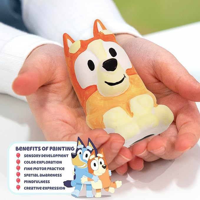 Bluey Paint Your Own Bingo Figurine, Paintable Ceramic Figure, Includes 6 Acrylic Paints, Paintbrush, Toys, Birthday Decorations, Party Favors, Kids Activities
