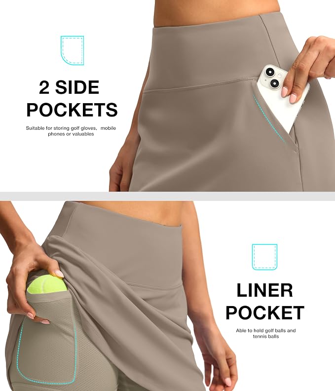 16'' Skorts for Women with 4 Pockets Athletic Tennis Golf Skirt | Built-in Shorts, High Waisted, Stretchy, A Line, Casual, Pickleball, Skort
