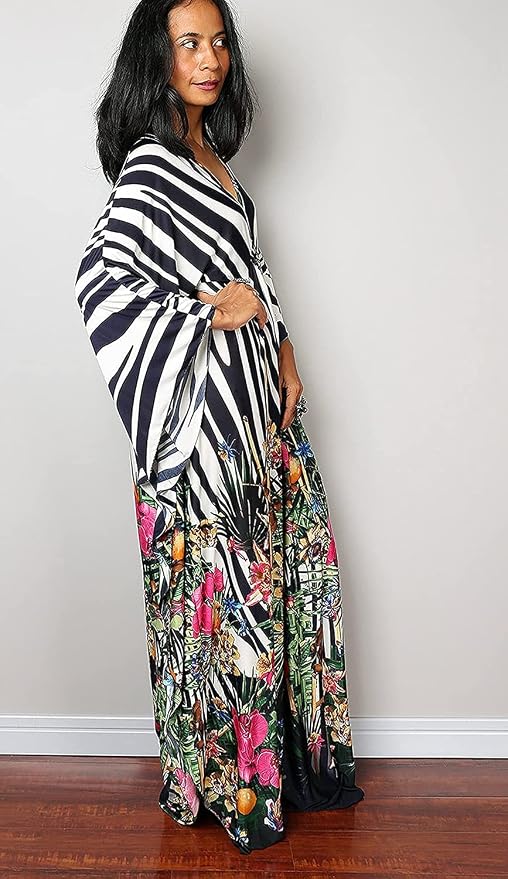 Venasha Womens Caftan Floral Print Kaftan Dress Short Sleeve Swimsuit Cover up Loungewear for Summer