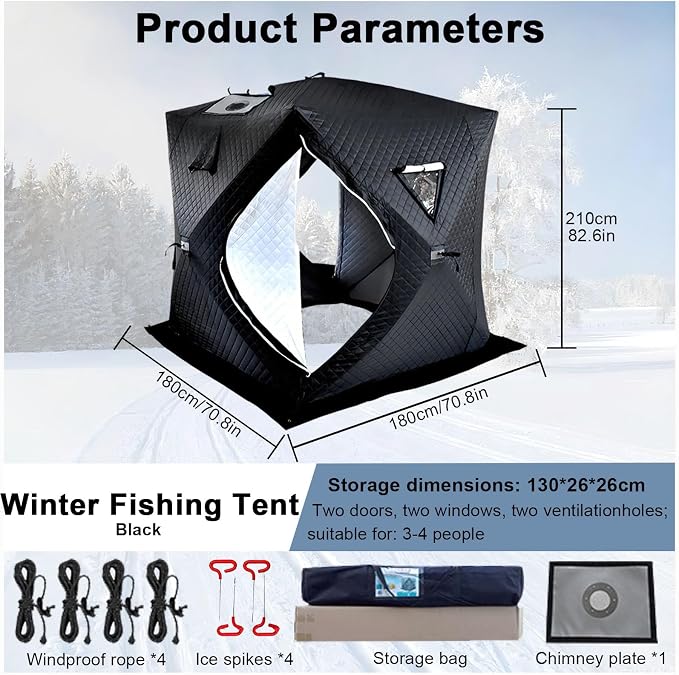 Outdoor Sauna Tent for 3-5 People, Insulated Ice Fishing Tent, Heat Insulating and Windproof, Portable Ice Fishing Shanty Ice House for Home Garden, Camping, Other Locations