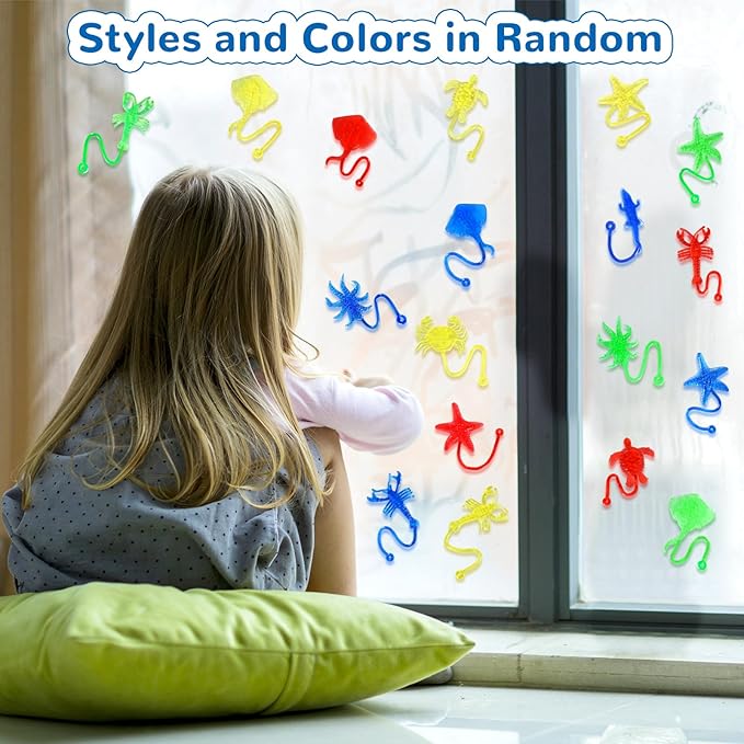 24PCS Ocean Animal Sticky Hands Toys for Kids, Rubbery Stretchy Sticky Goodie Bag Stuffers Toys for Party Favor Supplies, Colorful Sea Sticky Toy for Boys Girls Classroom Prizes