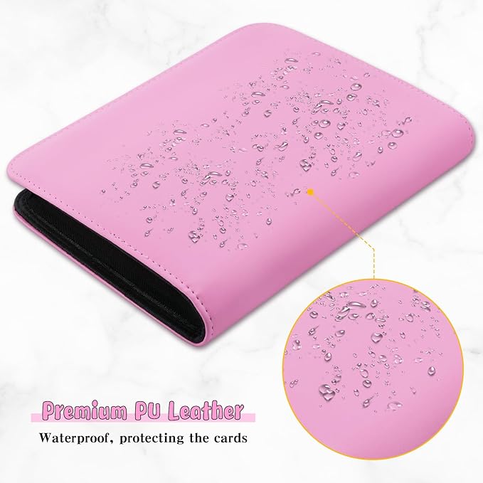 Jumbo Card Binder – WITHYU PU Leather Ringless Card Collection Binder with 60 Pockets, 5.7'' x 7.9''Card Holders Storage Album for Game Card (Pink)