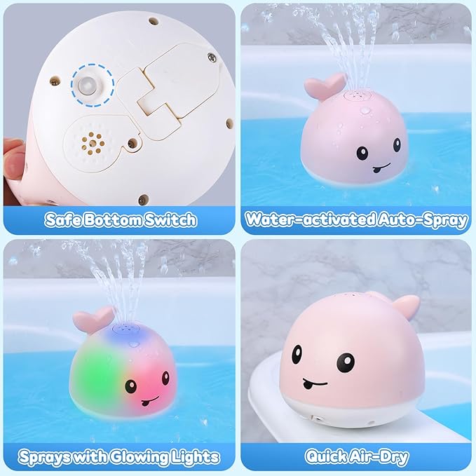 Baby Bath Toys for Kids Ages 1-3, Valentines Day Gift for 1 2 3 Year Girl, Whale Bath Toy Sprinkler Light up Bath Toys for Babies 6-12 Months, Toddler Bathtub Toys Newborn Baby Birthday Gifts