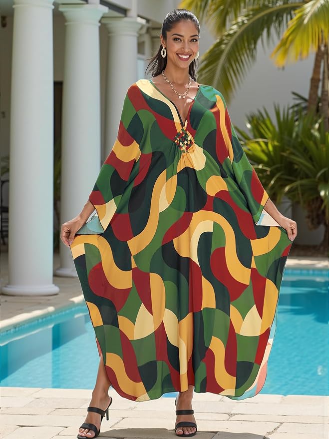 Mumu Dresses for Women Plus Size, Bohemian Kaftan Beach Cover Up Long Maxi Nightgown Soft Loungewear