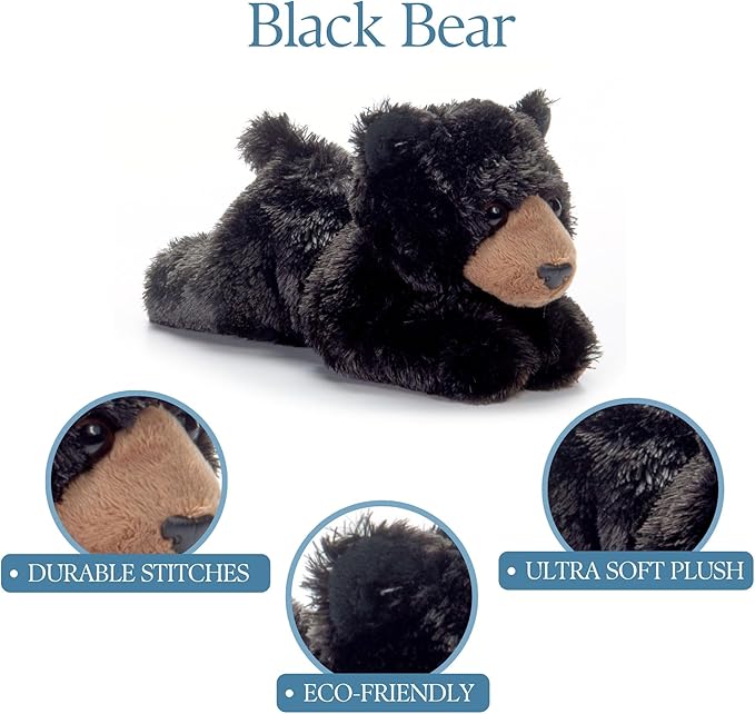 The Petting Zoo Black Bear Stuffed Animal Plushie, Gifts for Kids, Scoopz Wildlife Animals, Bear Plush Toy, 8 inches
