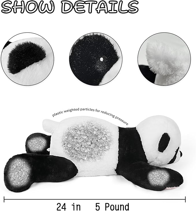 Weighted Panda Stuffed Animals 5lb, 24in Weighted Panda Bear Plush for Kids Adults Boys Girl, Cute Plushies Soft Pillow Toy for Christmas, Valentine's, Birthday Gifts