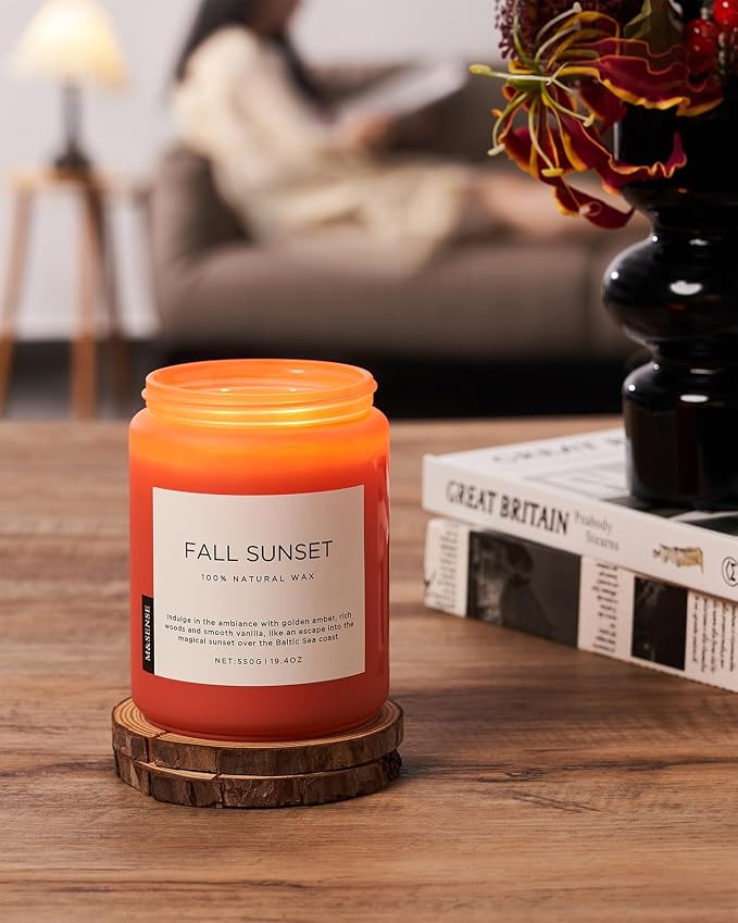 M&SENSE Amber Santal Soy Candles, Scented Candle 110 Hours Long Lasting Clean Burn Large Candle for Home Natural Organic Aromatherapy Relaxing Candle Birthday Holiday Gift for Dad Friends