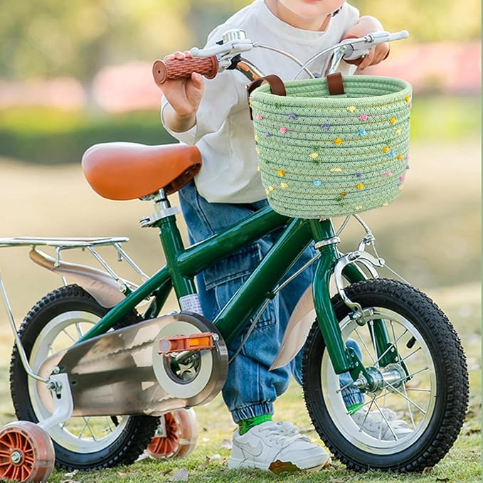 Kids Bike Basket for Boys and Girls, Children's Bicycle Basket Woven With Sisal Rope, Cute Decorative Accessories for Balance Bikes and Scooters